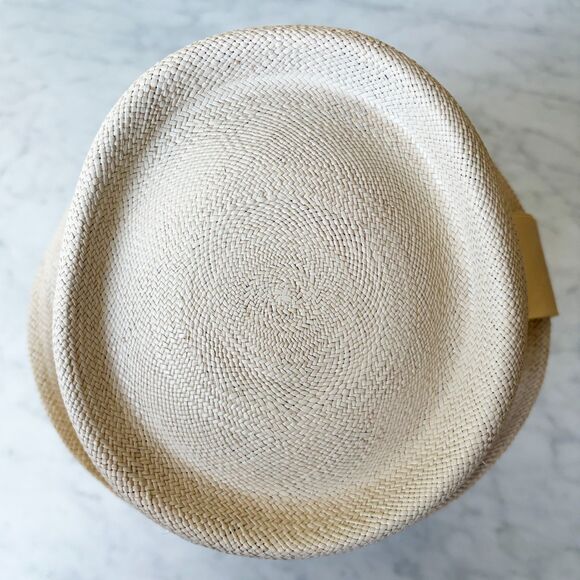 Genuine Panama Straw Hat Cloche Wide Brim Cream Grosgrain Ribbon Bow Vintage main image 3